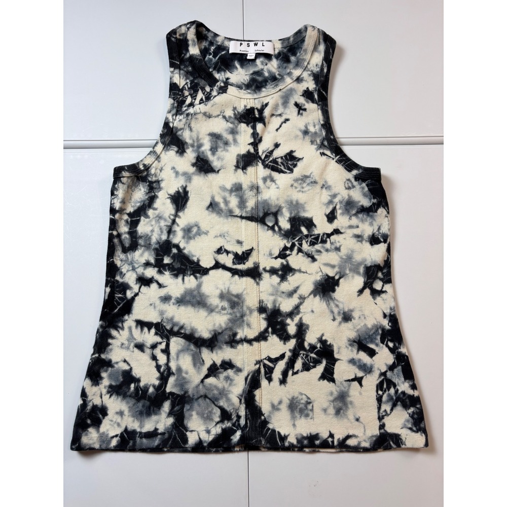 Proenza Schouler PSWL Womens Tie Dye Ribbed Tank Top Black White Size L Cotton